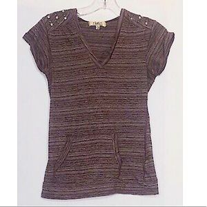 L.E.I. Womens Striped Shirt, Hood, Burgundy sizeXL